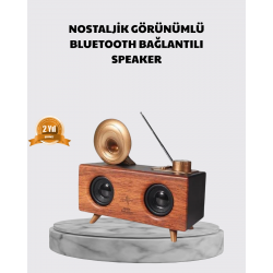 Mey İthalat® Nostaljik Gramofon Bluetooth Hoparlör – FM Radyo + USB + SD Kart Destekli