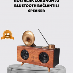 Mey İthalat® Nostaljik Gramofon Bluetooth Hoparlör – FM Radyo + USB + SD Kart Destekli