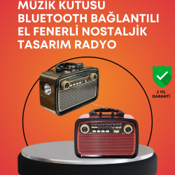 Mey İthalat® Nostaljik Radyo Görünümlü Bluetooth Hoparlör – FM/AM Yayın, Kablosuz Bağlantı, Şarj Edilebilir