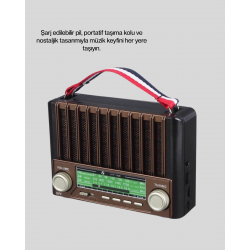 Mey İthalat® Nostaljik Tasarımlı Solar Şarjlı Radyo AM FM SW ve Bluetooth