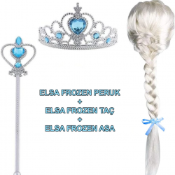 Mey İthalat® Örgülü Karlar Ülkesi  Peruğu Tacı ve Sopası Çocuk Boy