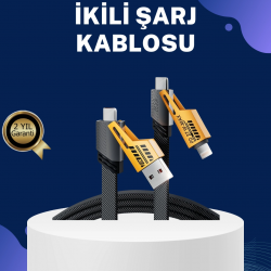 Mey İthalat® Örgülü Tasarım 4’ü 1 Arada USB-C Lightning Hızlı Şarj Kablosu