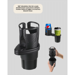 Mey İthalat® Otomobil Bardak Tutucu İkisi Bir Arada 360° Dönebilen Geniş Kapasiteli