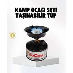 Mey İthalat® Outdoor Kamp Ocağı Gazlı Taşınabilir Pişirme Seti Üç Ayaklı Denge Aparatlı