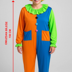 Mey İthalat® Palyaço Kostüm Seti 150 cm (Peruk + Burun + Kostüm)