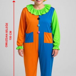 Mey İthalat® Palyaço Kostüm Seti 150 cm (Peruk + Burun + Kostüm)