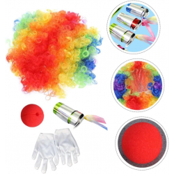 Mey İthalat®  Palyaço Saç Palyaço Burun Palyaço Eldiven Palyaço Sihirli Baston 4 lü Seti