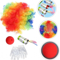 Mey İthalat®  Palyaço Saç Palyaço Burun Palyaço Eldiven Palyaço Sihirli Baston 4 lü Seti