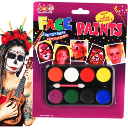 Mey İthalat® Palyaço Yüz Boyama Seti Fırçalı Makyaj Boyama Seti 8 Renk