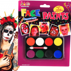 Mey İthalat® Palyaço Yüz Boyama Seti Fırçalı Makyaj Boyama Seti 8 Renk