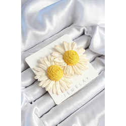 Mey İthalat® Papatya Model Beyaz Ve Sarı Renk Kadın Küpe