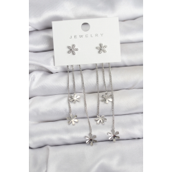 Mey İthalat® Papatya Model Gümüş Renk Pirinç Sallantılı Kadın Küpe