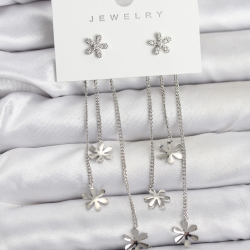 Mey İthalat® Papatya Model Gümüş Renk Pirinç Sallantılı Kadın Küpe