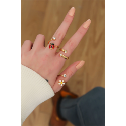 Mey İthalat® Papatya Tasarımlı Zirkon Taşlı Ayarlanabilir Yüzük