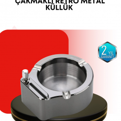 Mey İthalat® Paslanmaz Çakmaklı Küllük Modern Masa Üstü Aksesuar