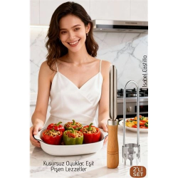 Mey İthalat® Paslanmaz Çelik 2’li Profesyonel Kabak ve Dolma Biber Oyacak Seti - Gurme Tasarım