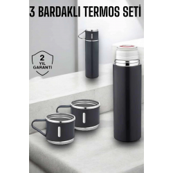 Mey İthalat® Paslanmaz Çelik 3’lü Termos Seti Vakumlu ve 8 Saat Isı Koruma