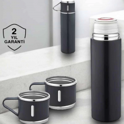 Mey İthalat® Paslanmaz Çelik 3’lü Termos Seti Vakumlu ve 8 Saat Isı Koruma