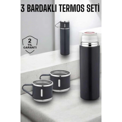 Mey İthalat® Paslanmaz Çelik 3’lü Termos Seti Vakumlu ve 8 Saat Isı Koruma