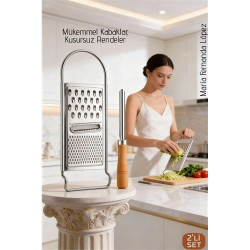 Mey İthalat® Paslanmaz Çelik El Rendesi ve Ahşap Saplı Kabak Oyacağı - 2'li Profesyonel Mutfak Hazırlık Seti