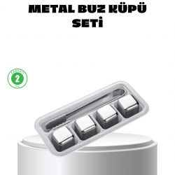 Mey İthalat® Paslanmaz Çelik Metal Buz Küpü Seti Sulandırmadan Soğutma ve Klips Dahil