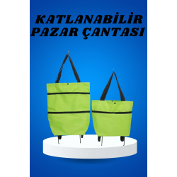 Mey İthalat® Pazar Arabası ve Alışveriş Çantası Çift Yönlü Kolay Tekerlekli Taşınabilir