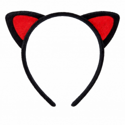 Mey İthalat® Peluş Kedi Kulak Taç Kırmızı Siyah – Çocuk Parti & Kostüm Tacı