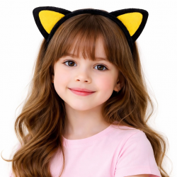 Mey İthalat® Peluş Kedi Kulak Taç Sarı Siyah – Çocuk Parti & Kostüm Tacı