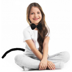 Mey İthalat® Peluş Siyah Renk Kuyruk ve Papyon Yetişkin Çocuk Uyumlu