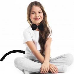 Mey İthalat® Peluş Siyah Renk Kuyruk ve Papyon Yetişkin Çocuk Uyumlu