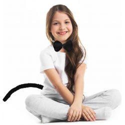 Mey İthalat® Peluş Siyah Renk Kuyruk ve Papyon Yetişkin Çocuk Uyumlu