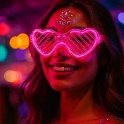 Mey İthalat® Pembe LED Işıklı Kalp Gözlük – 3 Modlu Parti