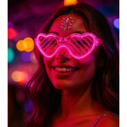 Mey İthalat® Pembe LED Işıklı Kalp Gözlük – 3 Modlu Parti & Glow Gözlüğü