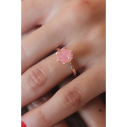 Mey İthalat® Pembe Lotus Çiçek Figür Gold Renk Kadın Yüzük