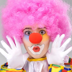 Mey İthalat® Pembe Renk Kıvırcık Afro Bonus Peruk Takma Saç ve Kırmızı Burun Seti