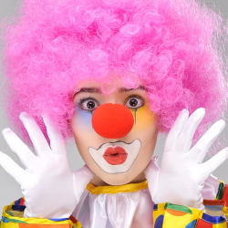 Mey İthalat® Pembe Renk Kıvırcık Afro Bonus Peruk Takma Saç ve Kırmızı Burun Seti