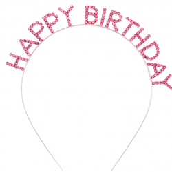 Mey İthalat® Pembe Renk Kristal Taşlı Gold Renk Kaplama Happy Birthday Taç 16x17 cm