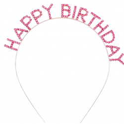 Mey İthalat® Pembe Renk Kristal Taşlı Gold Renk Kaplama Happy Birthday Taç 16x17 cm