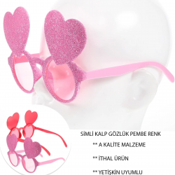 Mey İthalat® Pembe Renk Sim İşlenmiş Kalp Figürlü Parti Gözlüğü