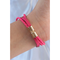 Mey İthalat® Pembe Renk Zirkon Taşlı Deri Çoklu Bileklik