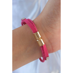 Mey İthalat® Pembe Renk Zirkon Taşlı Deri Çoklu Bileklik