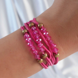 Mey İthalat® Pembe Renk Zirkon Taşlı İpli Çoklu Bileklik