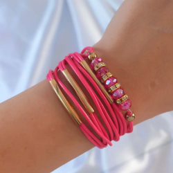 Mey İthalat® Pembe Renk Zirkon Taşlı Metal Aksesuarlı İpli Çoklu Bileklik