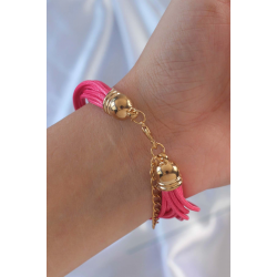 Mey İthalat® Pembe Renk Zirkon Taşlı Metal Aksesuarlı İpli Çoklu Bileklik