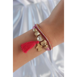 Mey İthalat® Pembe Renk Zirkon Taşlı Püskül Detay Deri Çoklu Bileklik