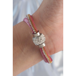 Mey İthalat® Pembe Renk Zirkon Taşlı Püskül Detay Deri Çoklu Bileklik