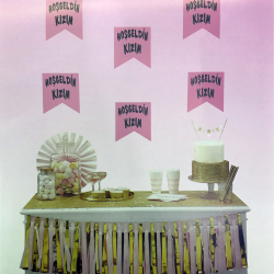 Mey İthalat® Pembe Üzeri Gümüş Renk Hoşgeldin Kızım Bayrak Süs