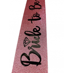 Mey İthalat® Pembe Üzeri Siyah İtalik Alyanslı Bride To Be Yazılı Simli Işıltılı Kuşak Kemer 10x80 cm