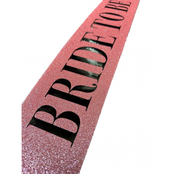 Mey İthalat® Pembe Üzeri Siyah Kalın Bride To Be Yazılı Simli Işıltılı Kuşak Kemer 10x80 cm