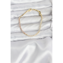Mey İthalat® Pembe ve Beyaz Zirkon Taşlı Gold Renk Su Yolu Kadın Bileklik